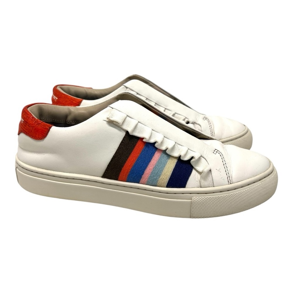 Tory Burch Sport Ruffle White Leather Stripes Sneakers Women’s 6.5 - Picture 5 of 12
